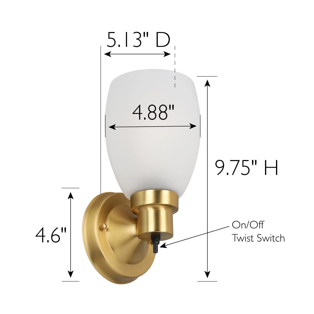 Design House Lydia Wall Sconce, 1 Light, Frosted Glass, Dimmable, Satin Gold, 4.88 in x 5.125 in x 9.75 in, Model