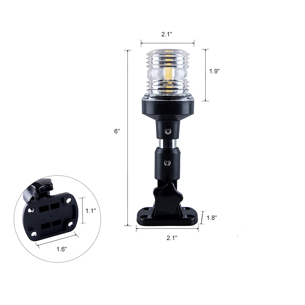 Sebnux White LED Fold Down Boat Stern Light for Pontoon & Fishing Boat, 6 Inch, Nature White 5000K, Model SCK098