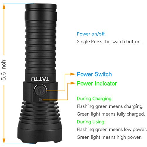TATTU U3 UV Flashlight 395nm Black Light Torch Rechargeable Blacklight 10W Ultraviolet LED Lamp with Micro USB Charging Cable