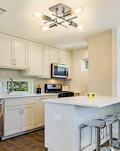 Youroke 2 Pack 4-Light Semi Flush Mount Ceiling Light, Modern Brushed Nickel Close To Ceiling Light Fixtures, Easy Assembled, Ho