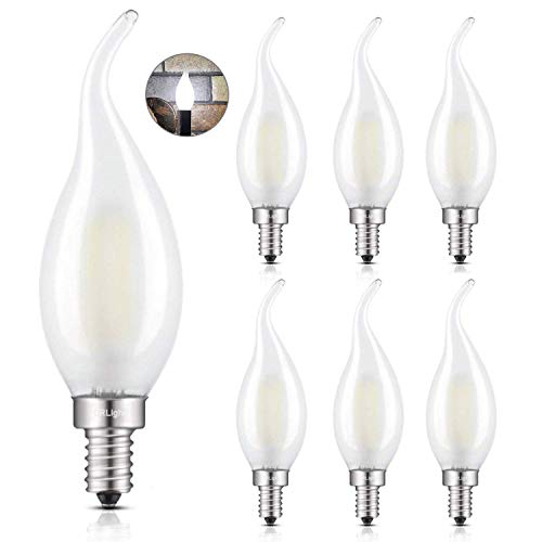 Crlight 2W Dimmable Led Candelabra Bulb 4000K Daylight White, E12, 6 Pack
