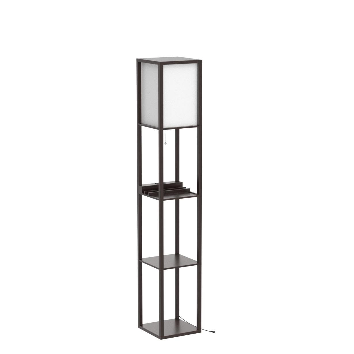 SHINE HAI 3-in-1 Shelf Lamp with USB & Type C Ports, 63 Inch, Engineered Wood, Brown, Model JYF-00453-FL