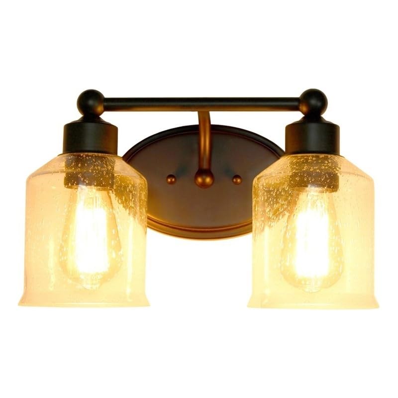 Lalia Home Studio Loft Modern Two Light Metal and Clear Seeded Glass Shade Vanity Uplight Downlight Wall Mounted Fixture with Ma