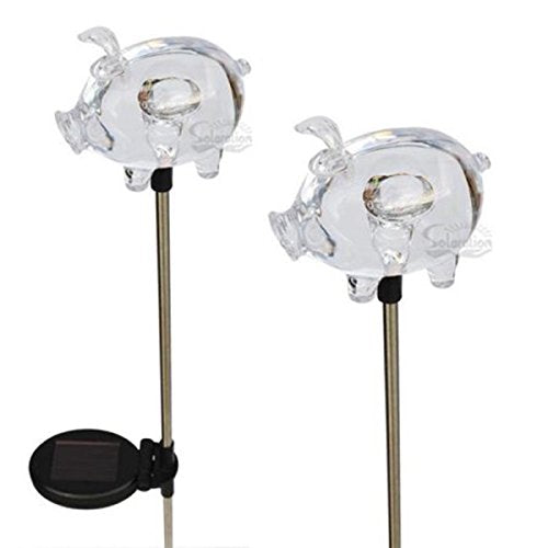 Unido Box Pig Solar Garden Stake Light LED Color-Changing, Set of 2