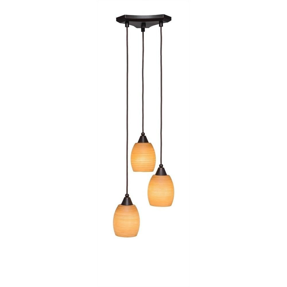 Toltec Lighting Europa 3 Light Cluster Pendalier In Dark Granite (28-Dg-625)