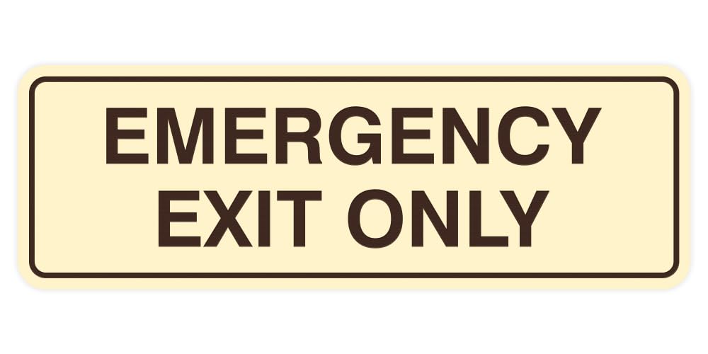 Signs ByLITA Standard Emergency Exit Only Sign - Easy Installation | Durable Wall or Door Sign (Ivory/Dark Brown) - Large 2 Pack