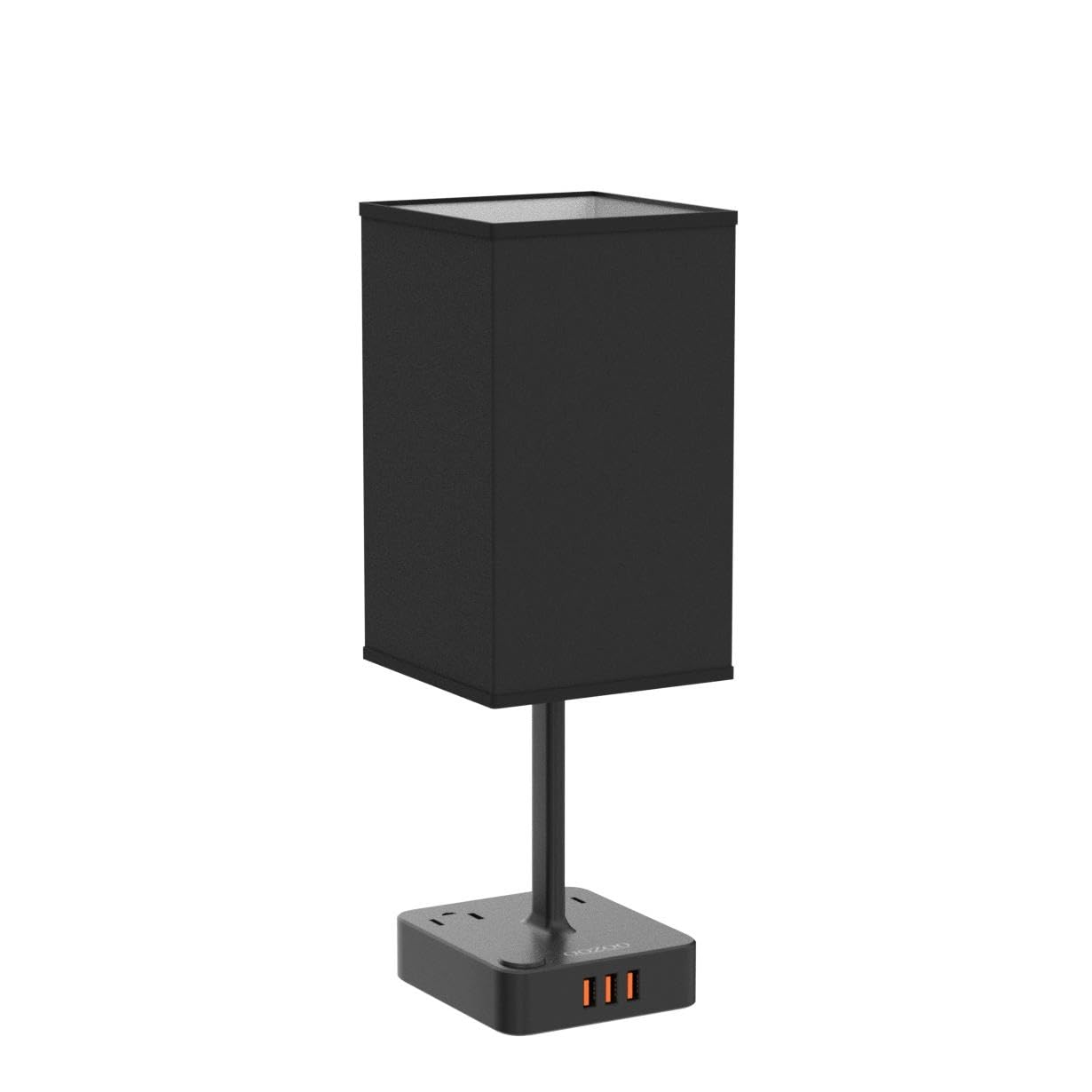 cozoo USB Bedside Table Desk Lamp with 3 USB Ports, 2 Outlets, 5.2inD x 5.2inW x 13.65inH, Black Fabric Shade
