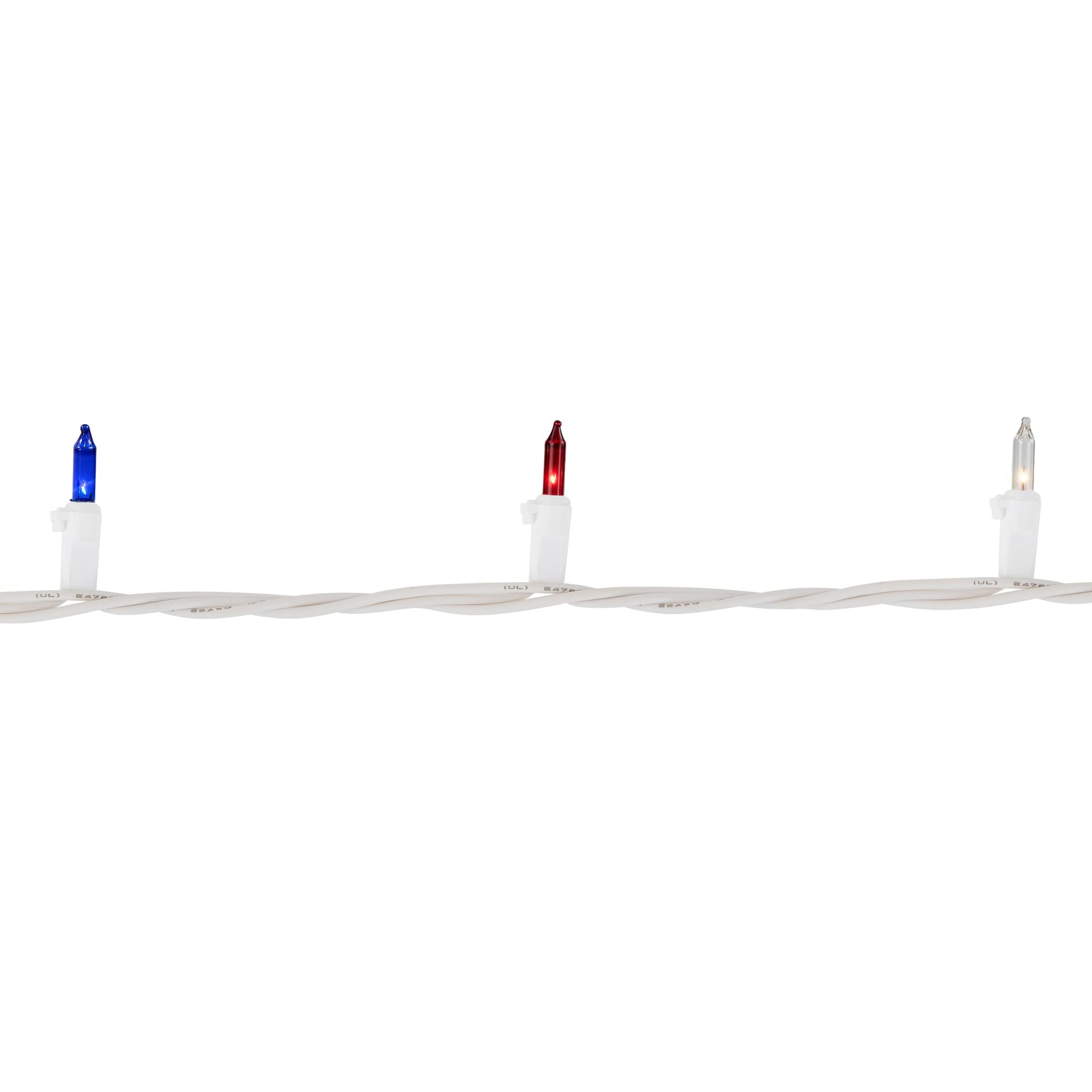 Northlight Mini Christmas Light Set - 50ct - 10 White Wire - Red, White, Blue - Glass