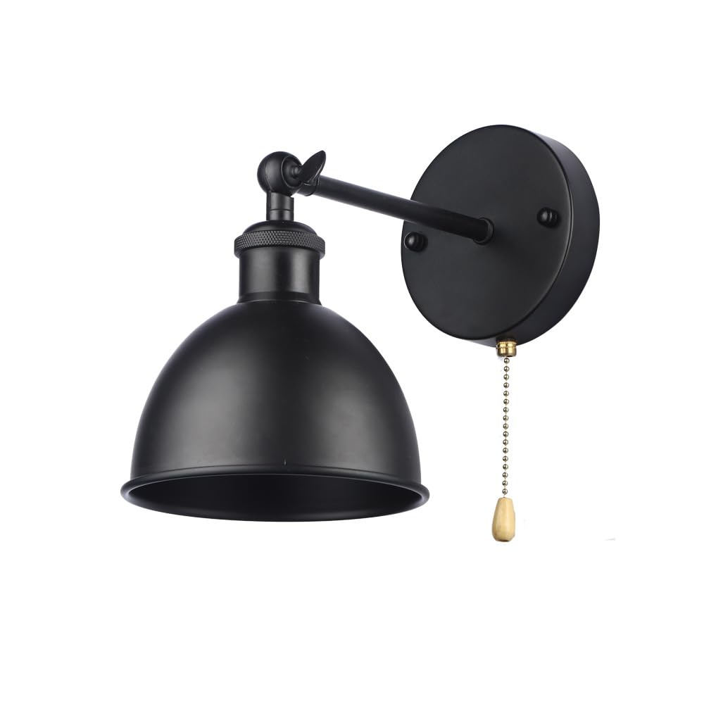 Vintopsh Vintage Black Wall Sconce Light, 1-Light Switch Farmhouse Wall Lamp, Industrial Pull Chain Wall Light Fixture For Livin