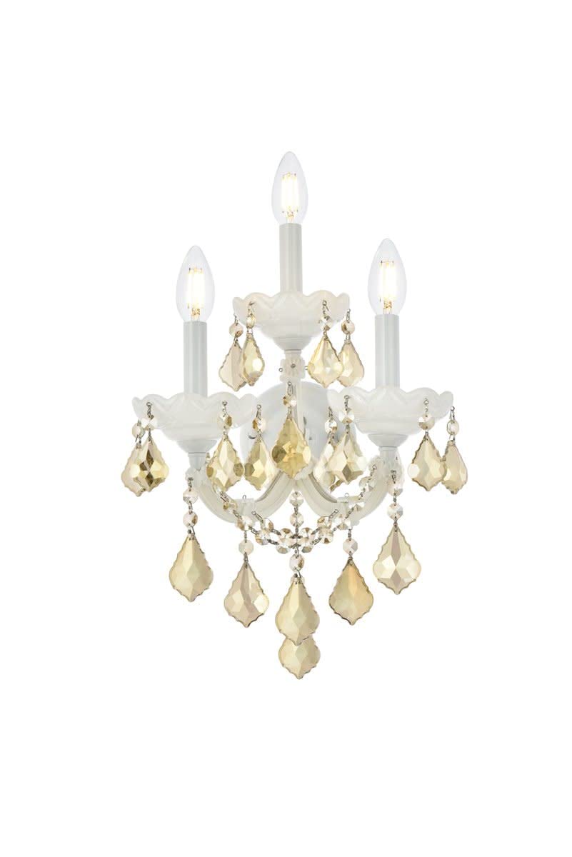 Elegant Lighting 3-Light Wall Sconce - Royal Cut Golden Teak, White Finish, 2800W3Wh-Gt/Rc