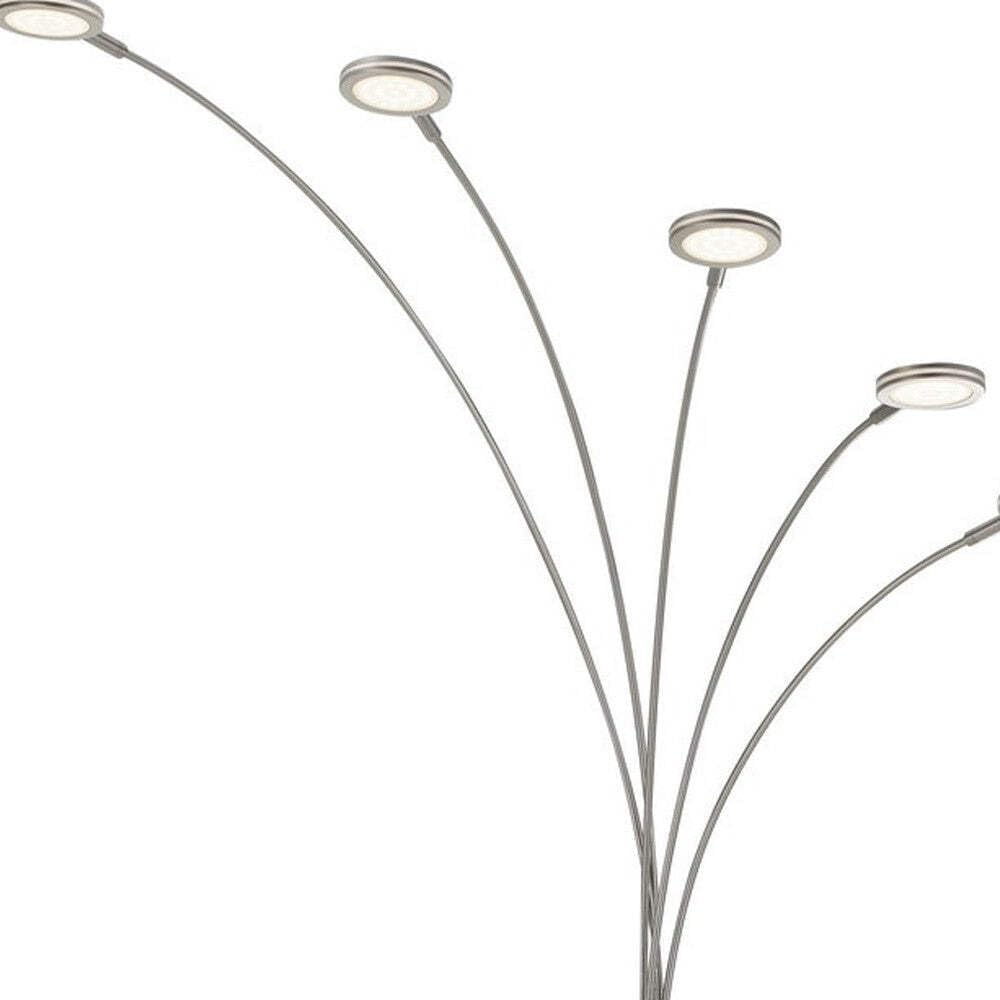 Homeroots Five Light Led Arc Floor Lamp - 72 In. Nickel Metal Design