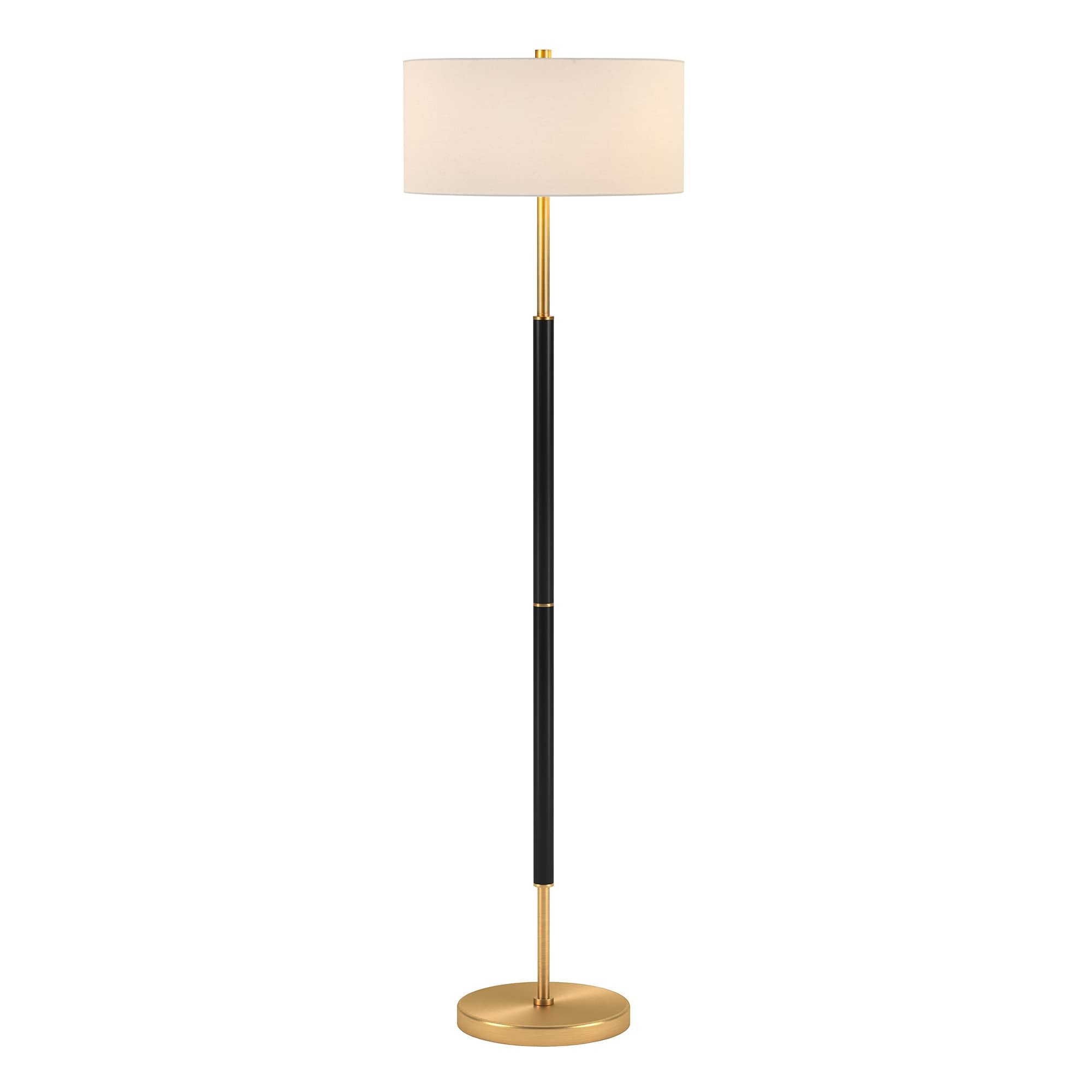 Henn&Hart 2-Light Floor Lamp, Matte Black/Brass Shade, 61&quot; Tall For Home Office & Living Room