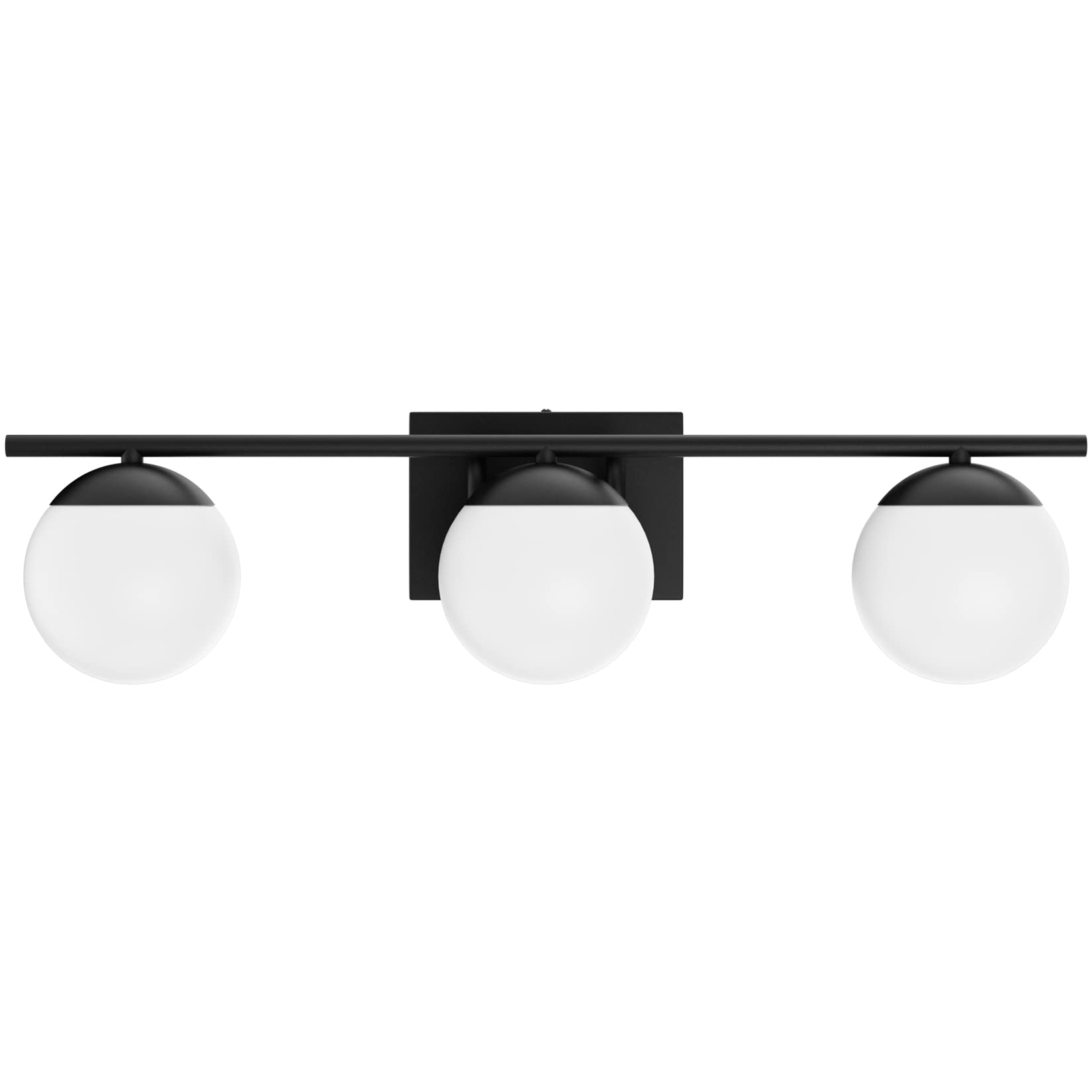 Ralbay 3-Light Bathroom Vanity Lights, Matte Black Metal with Milky Glass, Model 1167