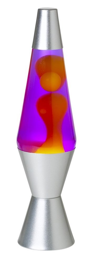 Lava Original Silver Base Lamp, 14.5in Yellow Wax in Purple Liquid, Model 2125