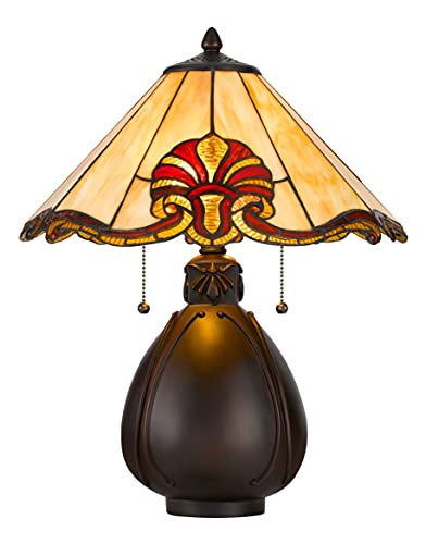Cal 19.5in Dark Bronze Resin Lamp with Glass Tiffany Shade - Model BO-3015TB