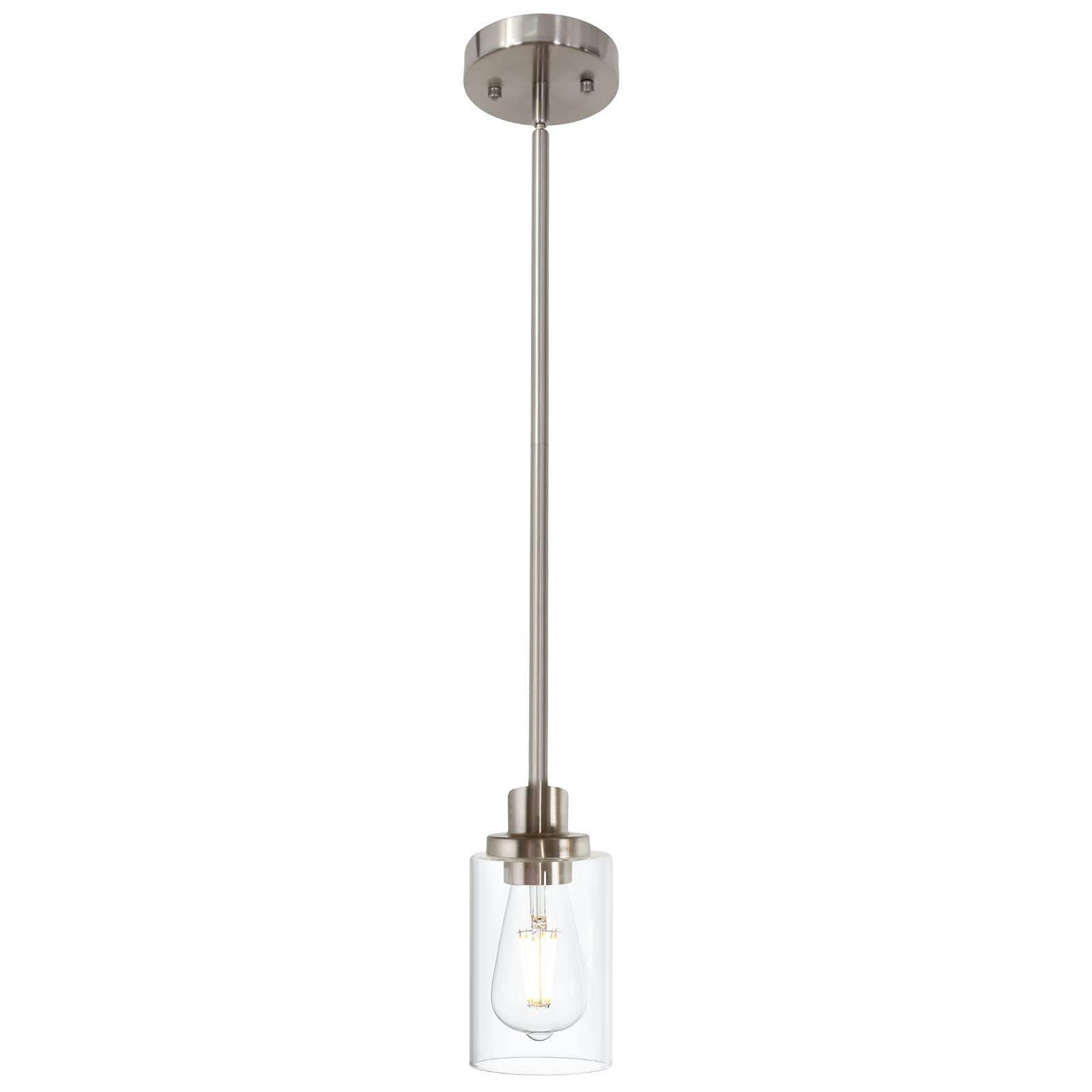 TODOLUZ Modern Clear Glass Pendant Light in Brushed Nickel  Single Hanging Pendant Lighting for Farmhouse Entryway Dining Room Kitchen Island Foyer
