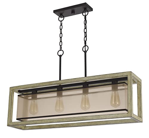 Cal Lighting FX-3781-4H Palencia Island Chandelier, Distressed Oak Wood with Organza Shade
