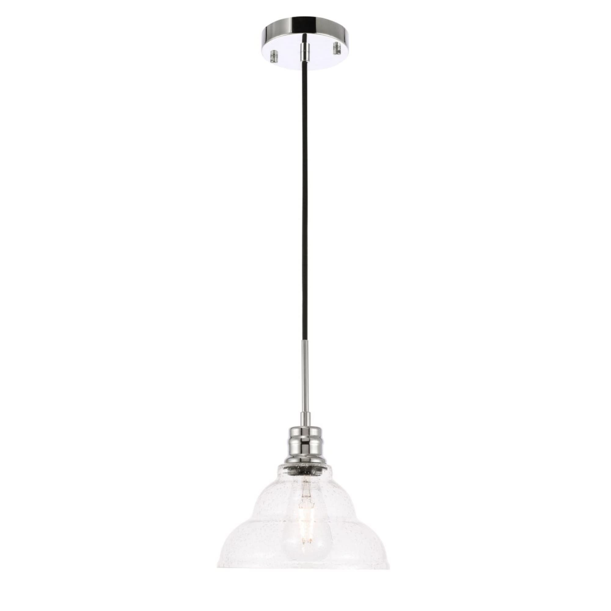 Living District Chrome Pendant Light With Clear Seeded Glass Shade, 1 Light Fixture