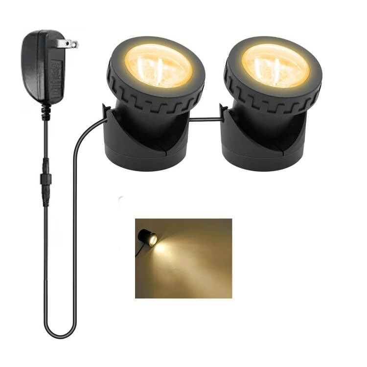 Tensul Warm White Pond Lights, 2500K Underwater Landscape Spotlights, Ip68 Waterproof Submersible Fountain Lights For Garden Yard Aquarium Pond Fountain Waterfall (2 Lights)