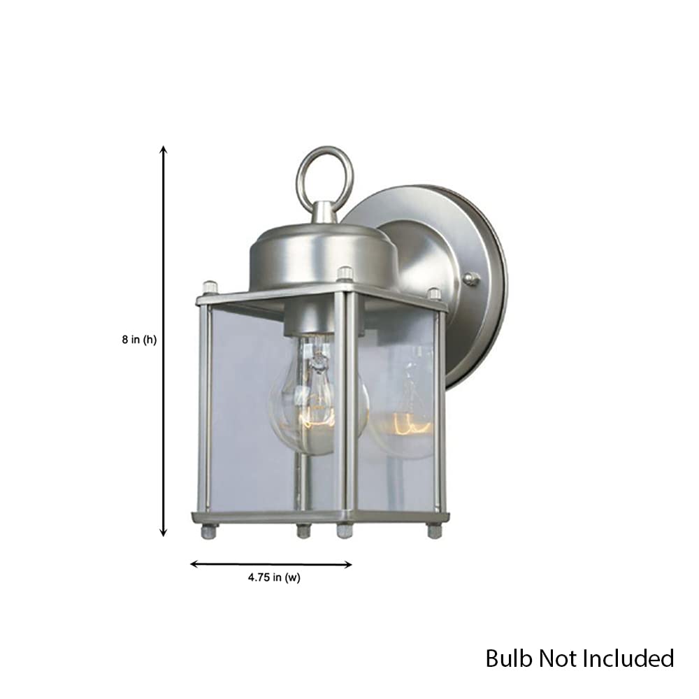 DESIGNERS FOUNTAIN Outdoor Light Fixture, Wall Mount Lantern Sconce, 8in H, Pewter, Clear Glass, Model 1161-PW