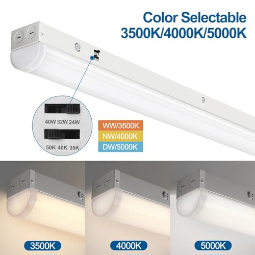 DAKASON 4FT LED Linear Light Fixture, 40/32/24W, 5000K CCT, White, Solid Metal Housing, 4 Pack