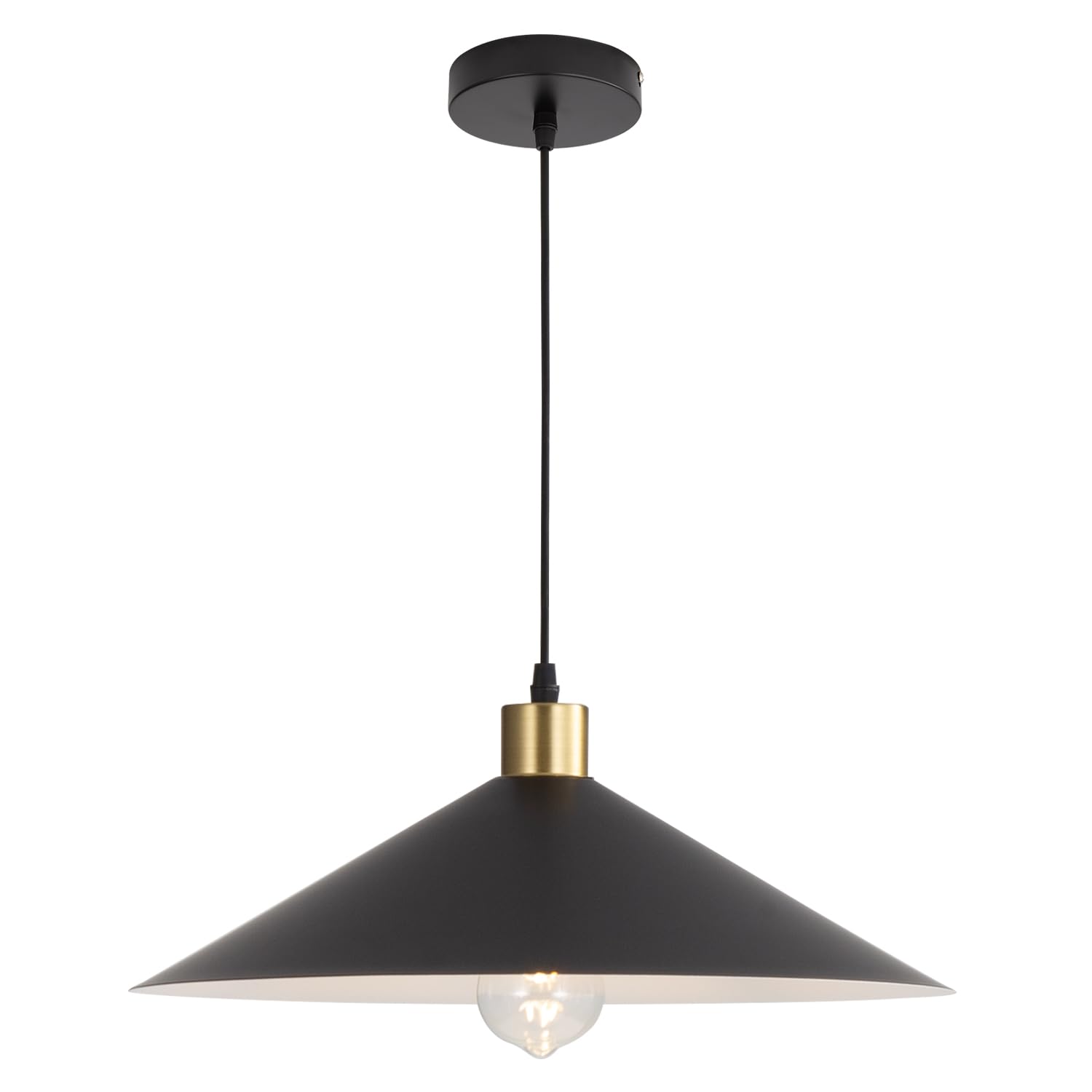 EFINEHOME 16 Inch Modern Black Pendant Light, Minimalist Cone Pendant Lamps for Kitchen Island, Industrial Adjustable Height Han