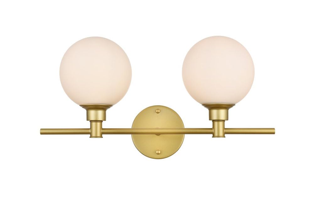 Living District Cordelia 2-Light Iron/Glass Bath Sconce in Brass/Frosted White