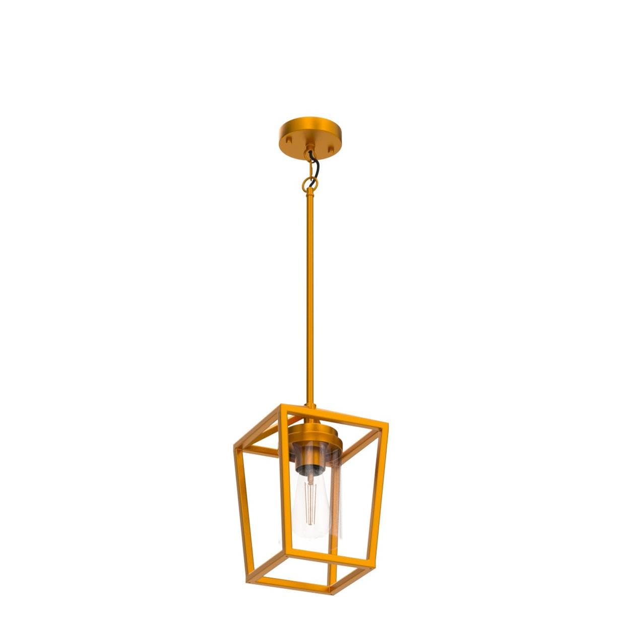 Sglfarmty 1-Light Gold Pendant Light, Farmhouse Cage Pendant Lighting Fixture For Kitchen Island, Lantern Pendant Lights Brass Finish With Glass, Modern Geometric Hanging Light For Foyer, Entryway