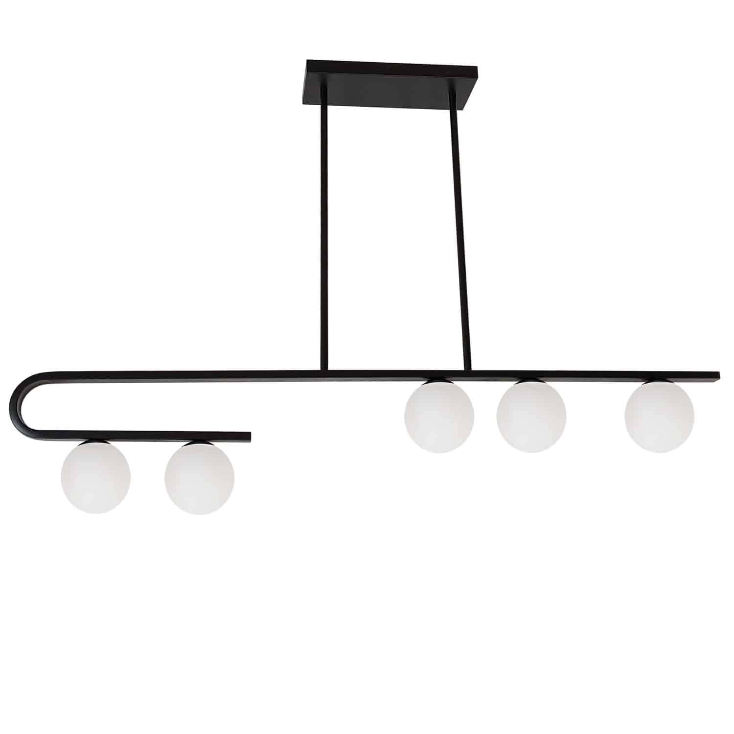 5LT Horiz Pendant, MB, WH Glass