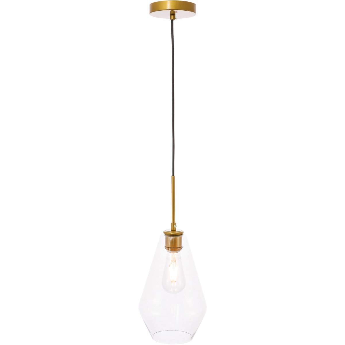 Living District Gene 1-Light Metal Pendant in Brass and Clear Glass