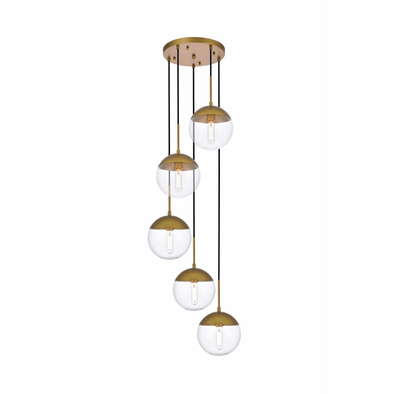 Living District Eclipse 5-Light Metal & Glass Pendant in Brass/Clear