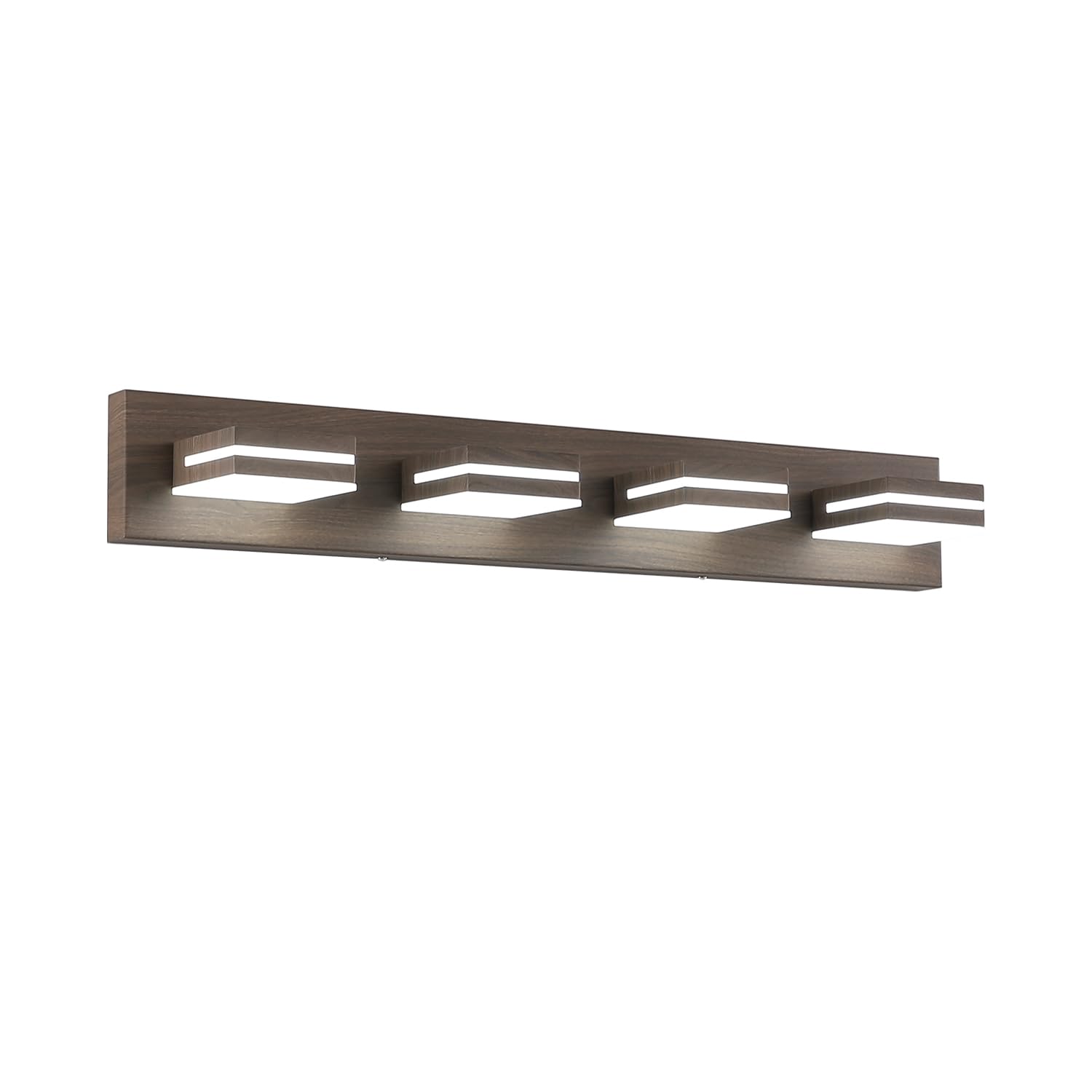 SineRise LED Bathroom Vanity Light - 4-Light, 30-Inch, Brown Wood, Stainless Steel, Cool White 6000K, Model c97a3430-f5af-4