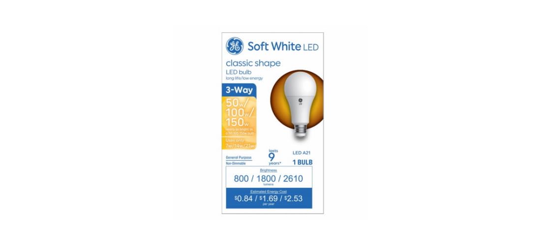 GE Basic LED 150/100/50 Watt Replacement, Soft White, A21 3-Way Bulbs (1 Pack)