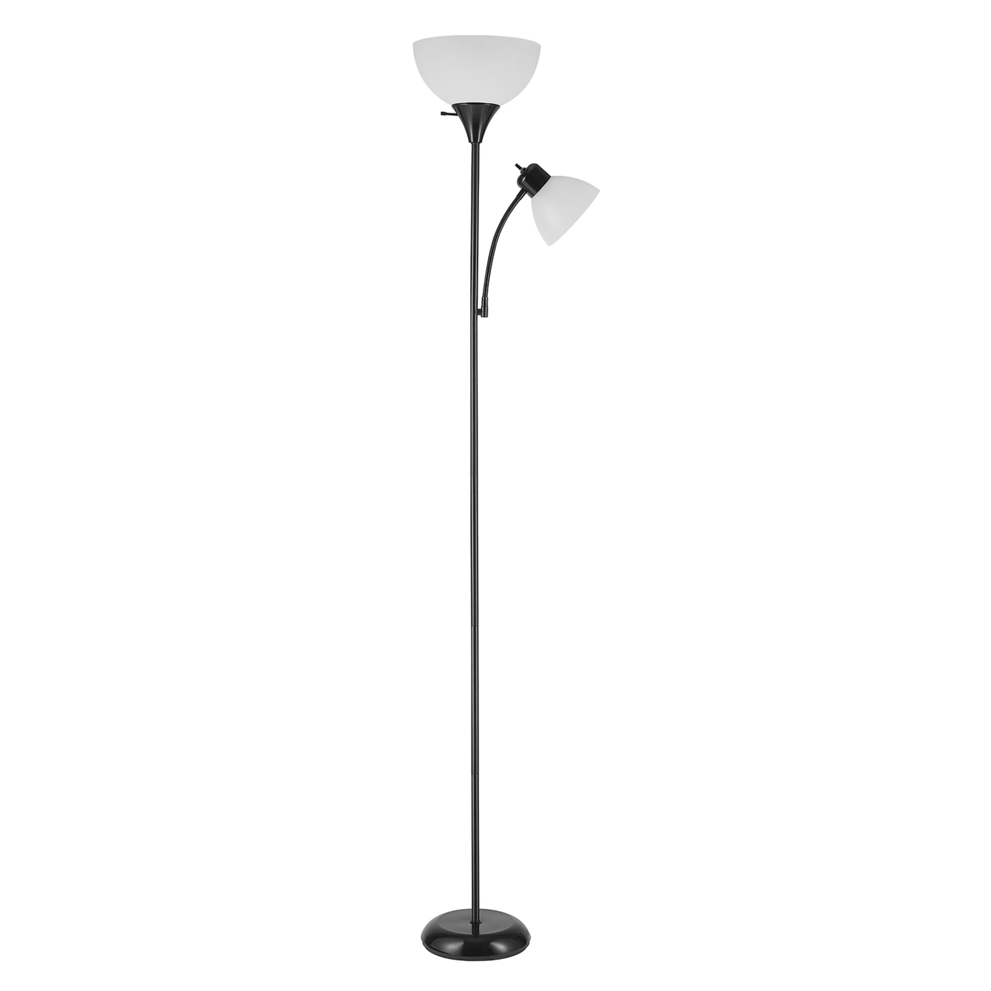 Globe Electric 67135 72'' Torchiere Floor Lamp + Adjustable Reading Light, Matte Black, Frosted Plastic Shade, 3-Step Rotary Swi