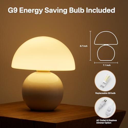 Dawnwake Mushroom Table Lamp for Bedroom, Small Modern White Lamp, DAWN-001, Cute Mini Aesthetic Decor for Living Room Night Stands