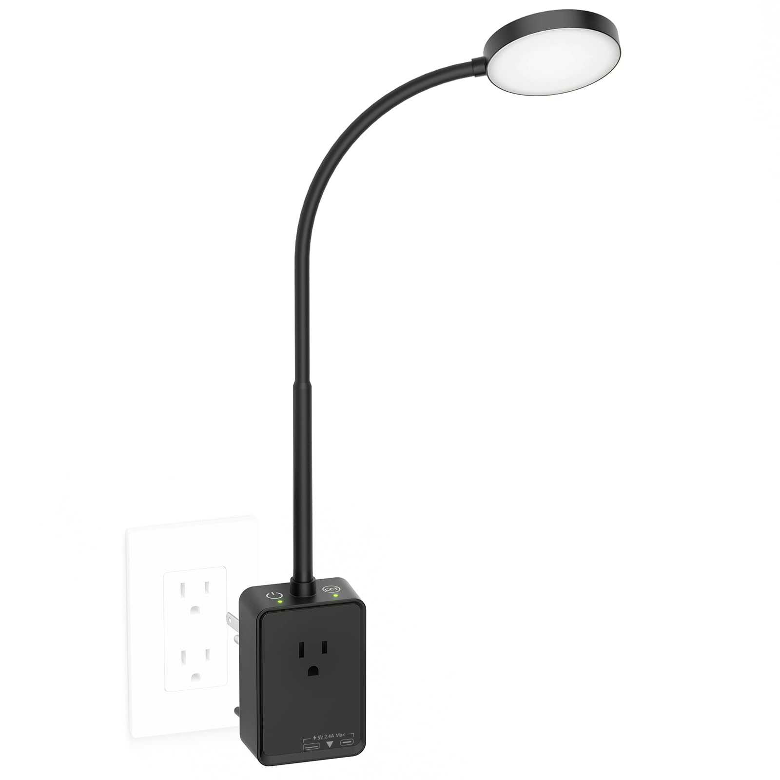PRINCEWAY Plug in LED Book Reading Light, Black Dimmable LED Wall Sconce Lamp with Power Plug and Outlet Extender for Kitchen Be