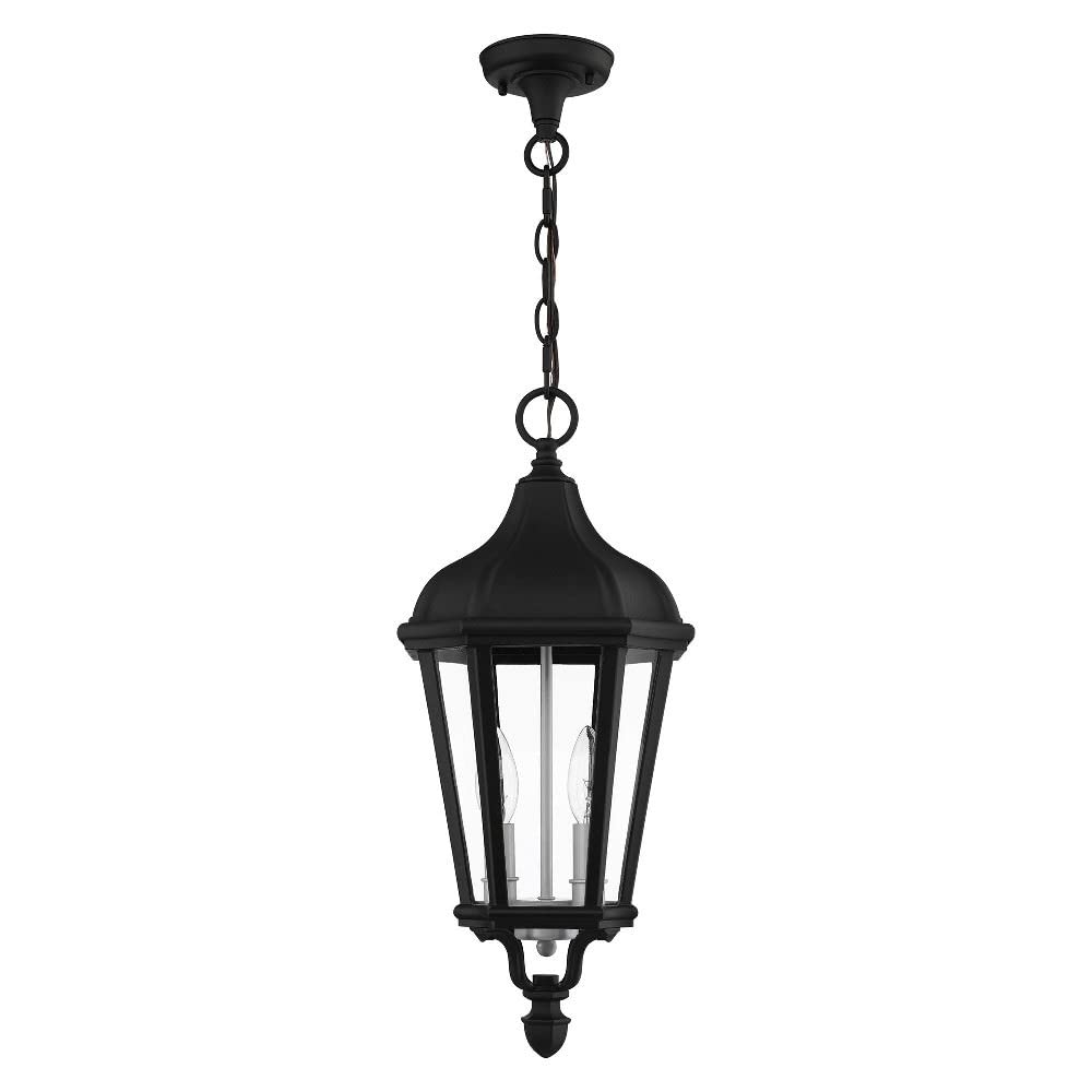 Livex Lighting Outdoor Pendant Lantern, 2 Light, Textured Black, Aluminum, 9inL x 9inW x 20.5inH, Model 76189-14