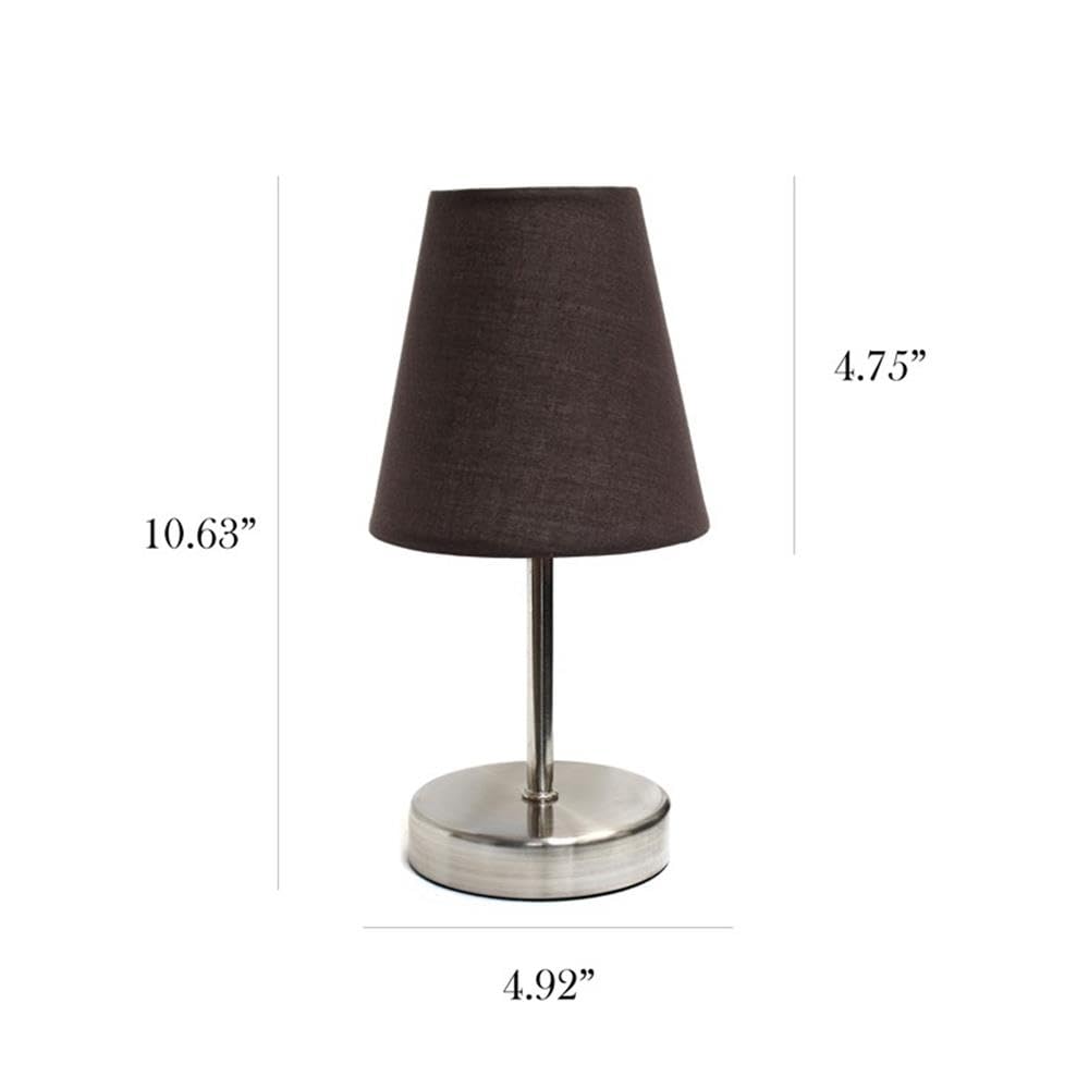 Simple Designs Metal Basic Table Lamp In Sand Nickel With Brown Shade
