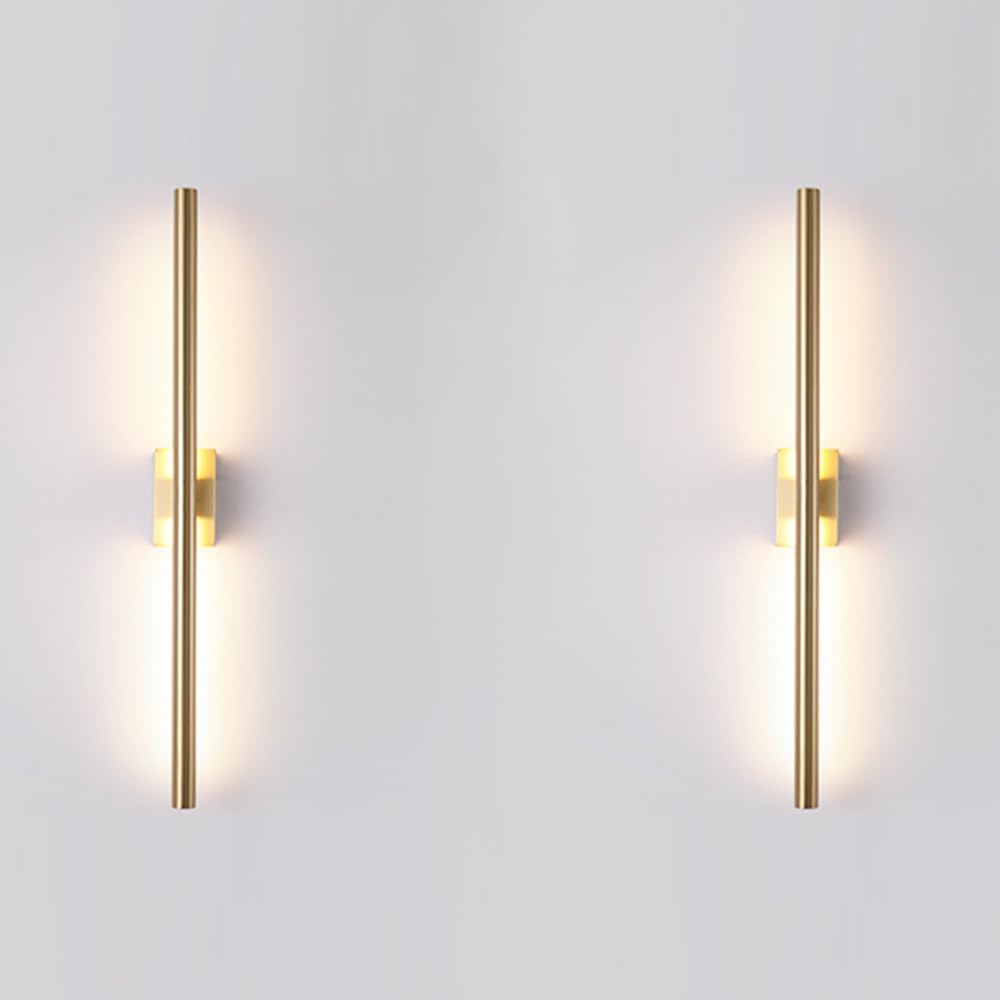 Reddragon Lighting Set Of 2 Hardwired Modern Narrow Slim Long Tube Wall Sconce Linear Dimmable 24 Inch Gold Mirror Vanity Light For Bathroom Foyer Bedroom Corridor (2 Pack, 24'', Gold, Dimmable)
