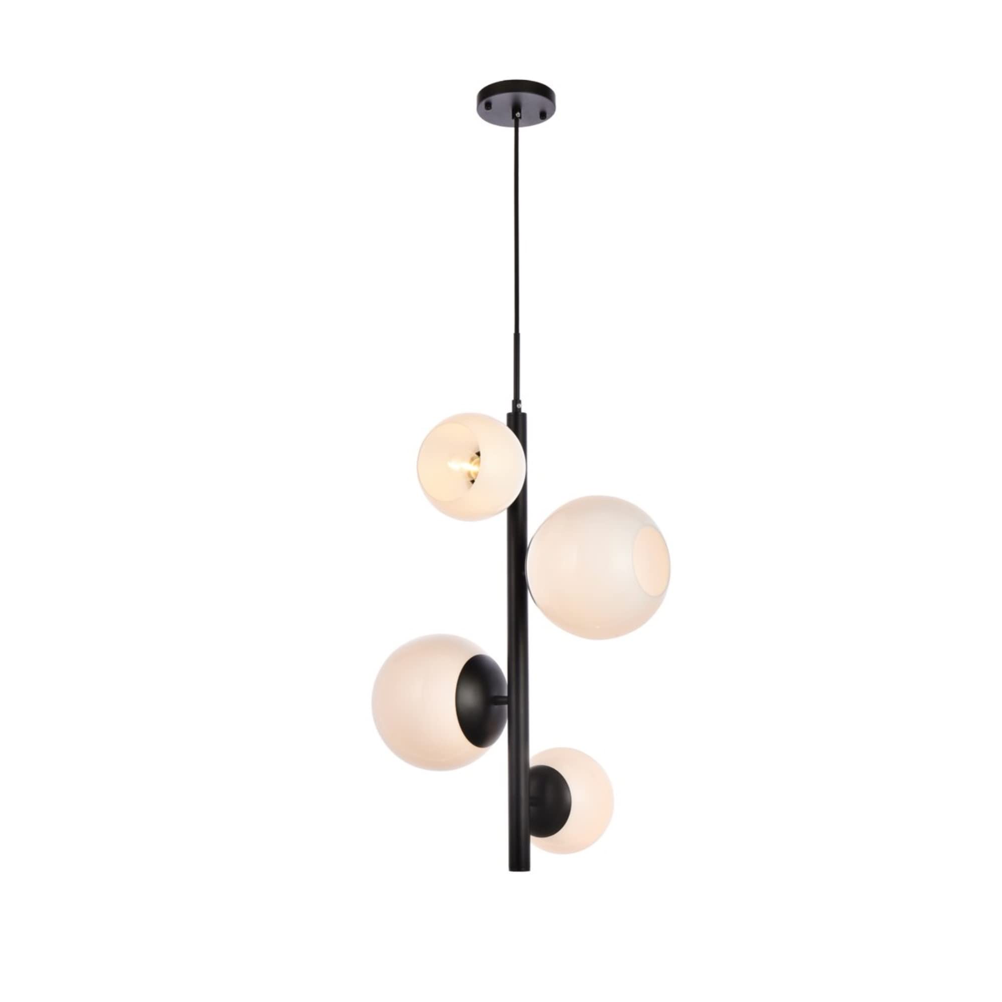 Elegant Lighting Living District Wells 18 inch Pendant in Black with White Shade