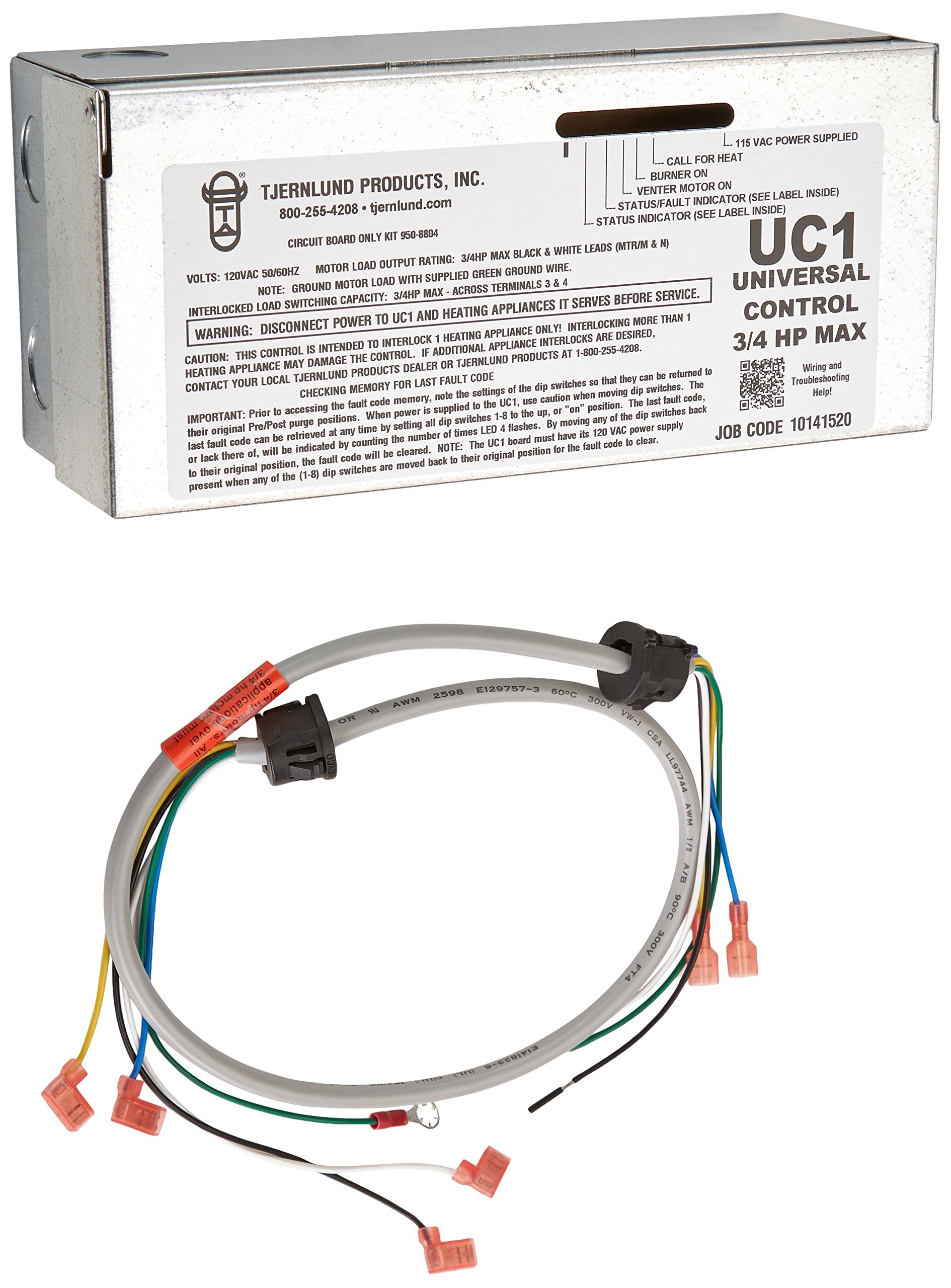 Tjernlund UC1 Universal Safety Interlock Control for Sidewall Power Venters, Draft Inducers, and Combustion Air Fans - Multicolored, Metal