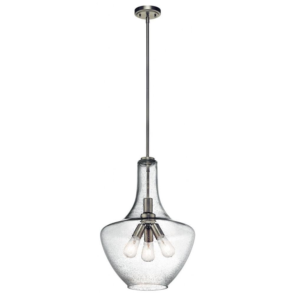 Kichler Everly 22.75 3 Light Bell Pendant Clear Seeded Glass Brushed Nickel