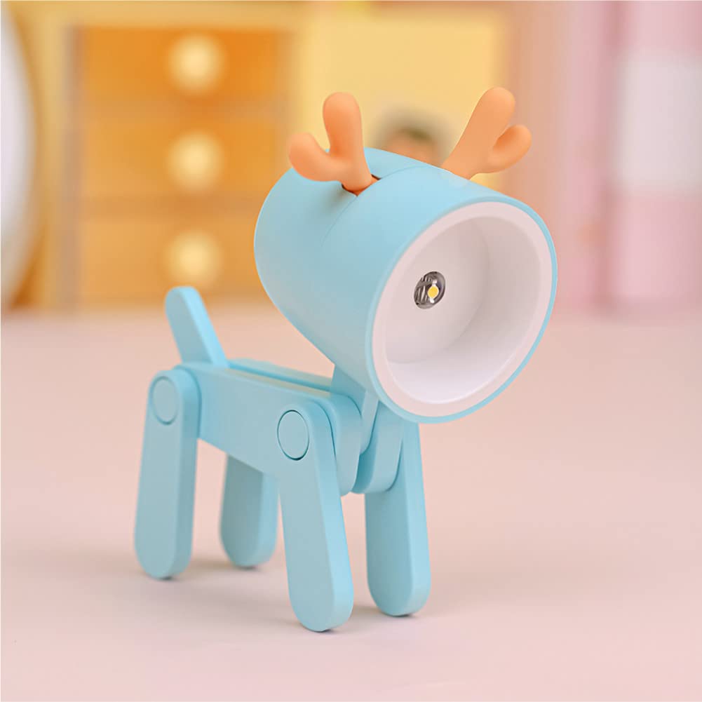 SpassLeben Mini LED Night Light for Kids, Blue Deer, Small Decorative Table Lamp