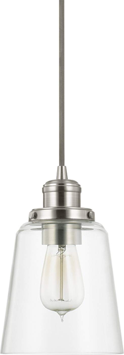 Capital Lighting Dunlap Pendant Light, 1-Light, 100 Watt, Brushed Nickel, 9in H x 6in W, Model 3718BN-135, Modern Farmhouse Style