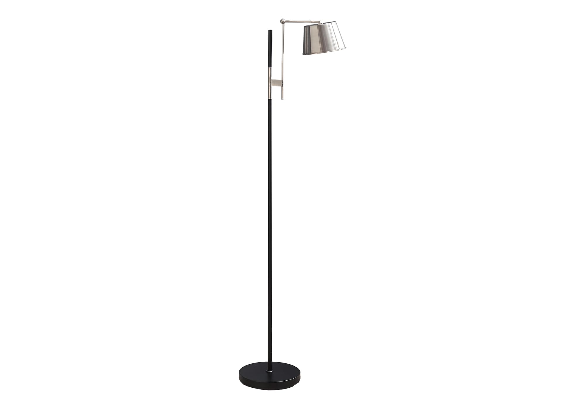 Monarch Specialties Floor Lamp I 9693, 65in H, Black Metal, Nickel Shade, 19.75inL x 11inW