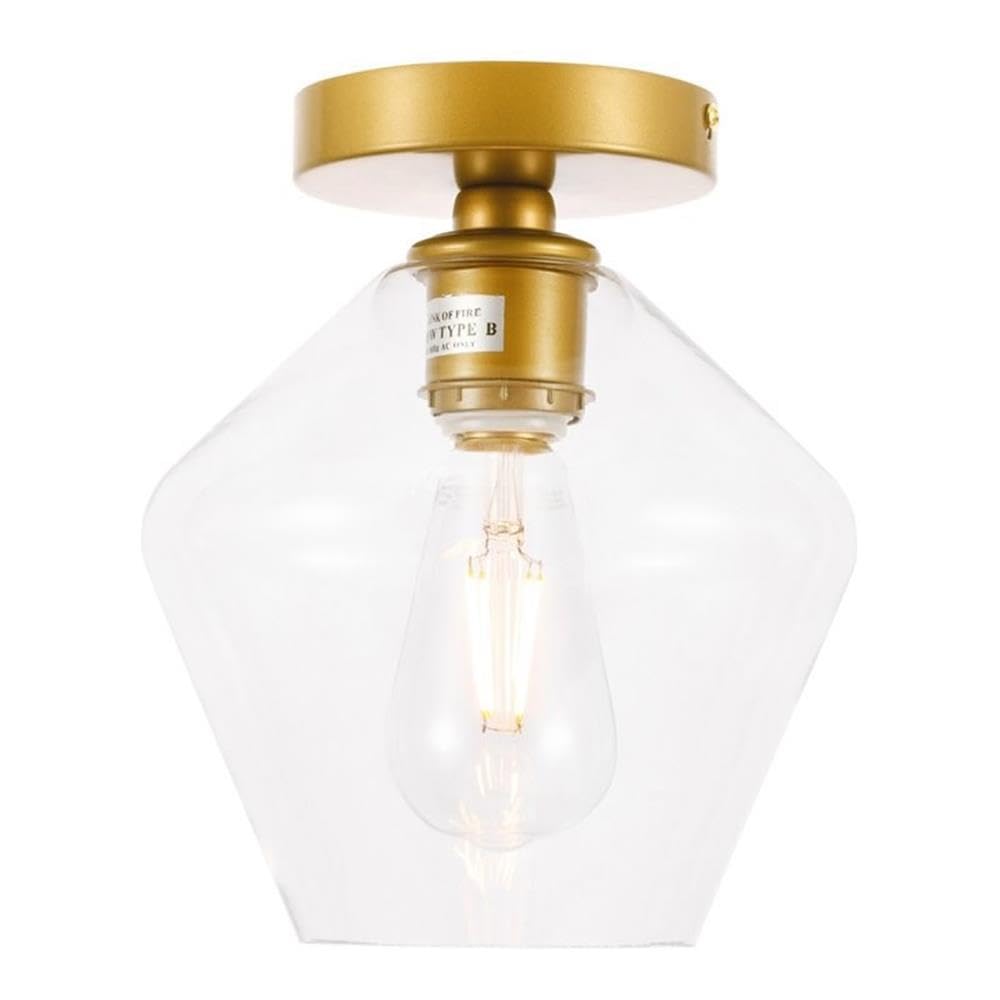 Living District Gene 1-Light Metal & Glass Flush Mount in Brass/Clear
