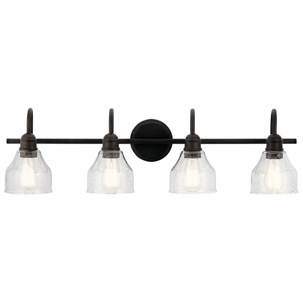 Kichler Avery 33.25 4 Light Bathroom Vanity Light in Olde Bronze, Vintage Bathroom Wall Mount Fixture with Clear Seeded Glass, (