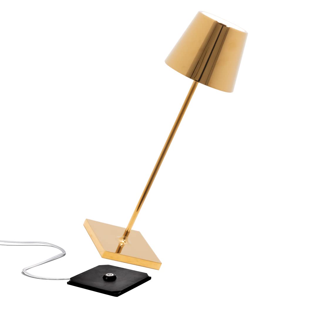 Zafferano Poldina Pro Cordless Table Lamp, Touch Control, 14.9in Height, Aluminum, Glossy Gold Finish, Model LD0340O4