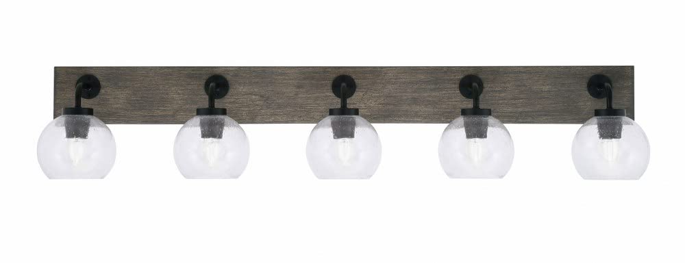 Toltec Lighting 1775-Mbdw-4100 Oxbridge - 5 Light Bath Bar-9 Inches Tall And 46.5 Inches Length, Finish Color: Matte Black/Painted Distressed Wood-Look Metal, Glass Color: Clear Bubble