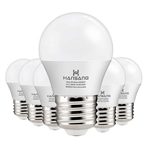 hansang A15 LED Light Bulb 60W Equivalent 600 Lumen Daylight 5000K 6 Pack E26 Base Eye Protection
